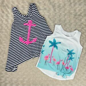 Little Girl Tank Top Bundle Size 4T Flamingo Anchor Stripes Nautical Blue Pink